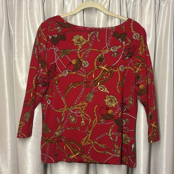 Talbots 3/4 sleeve cowl neck knit top, equestrian pattern, petite medium, - Picture 4 of 5
